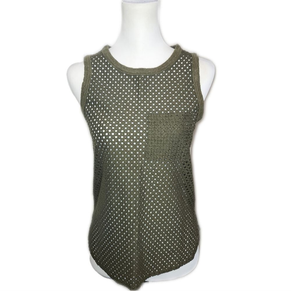 Banana Republic Olive Green Sleeveless Open Knit Top, 1 Pocket, XS